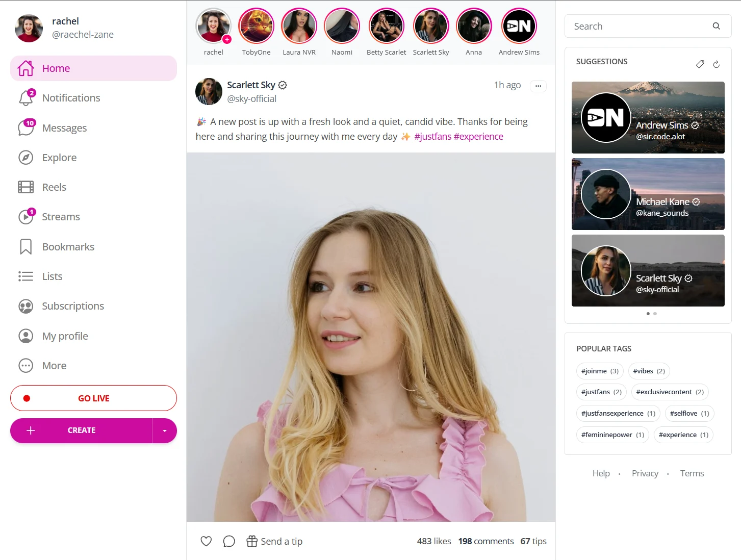 JustFans product interface