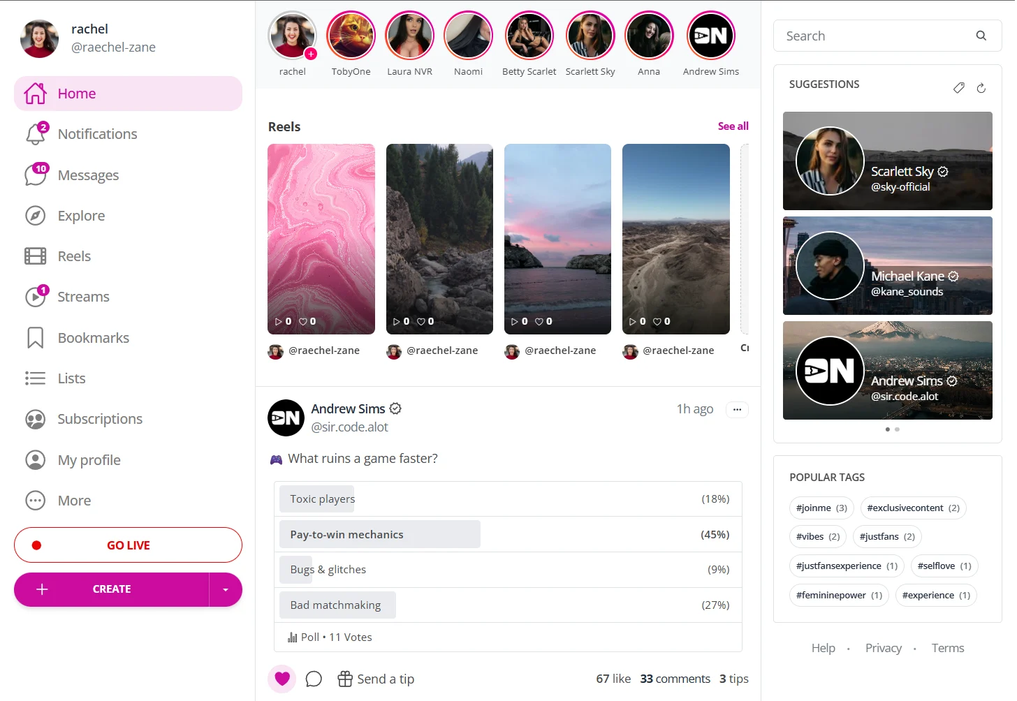 Published JustFans creator feed post